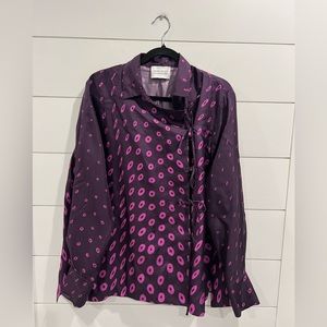 Mark Kenly Domino Tan purple print silk top